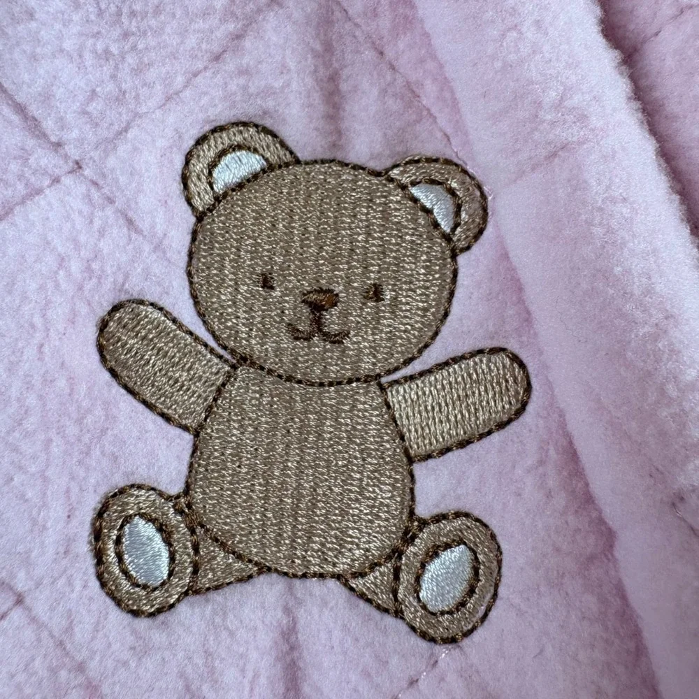 Wippette Bunting Snowsuit Baby Girl 3/6M Pink‎ Quilted Fleece Teddy Bear Hooded
